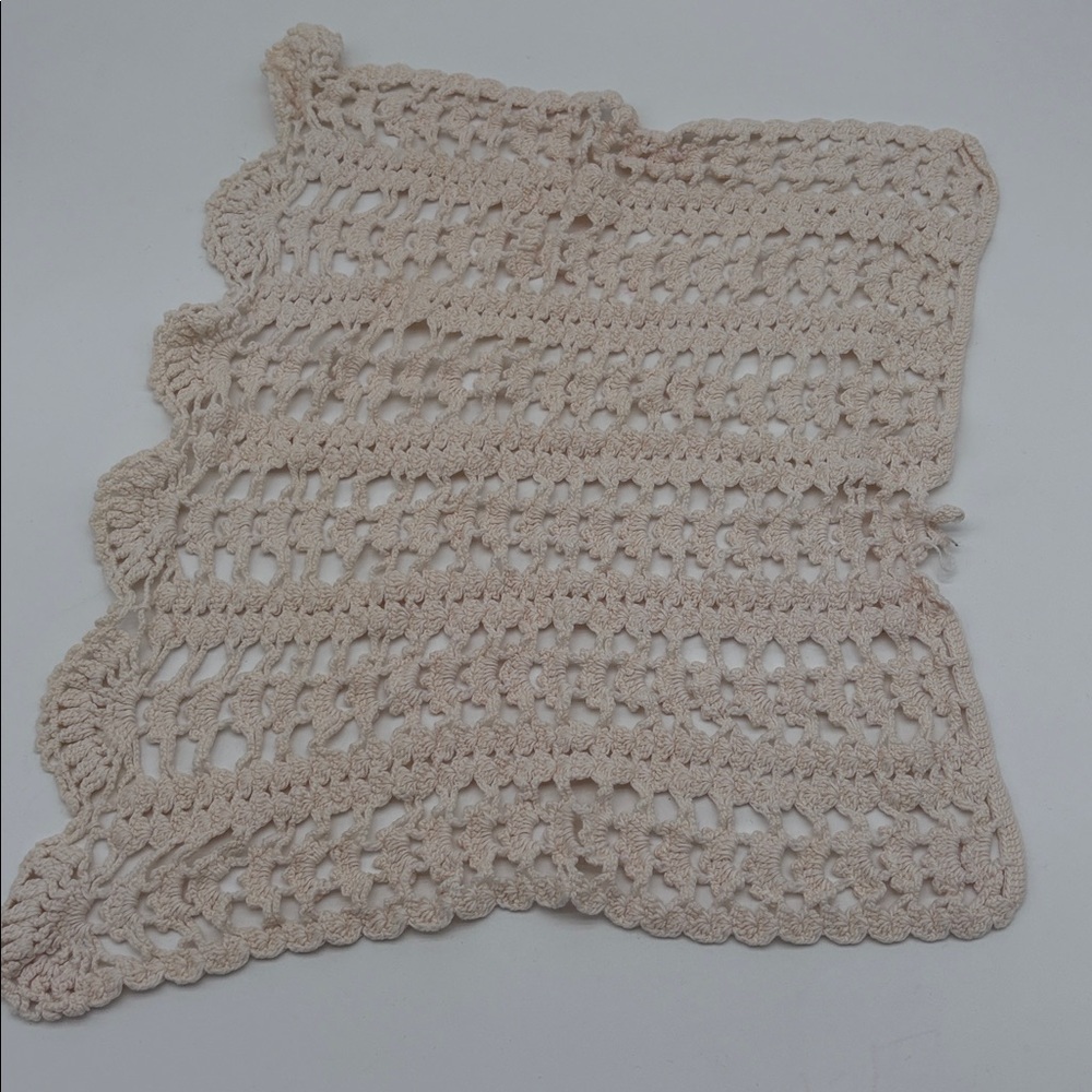 Lot of 2 Handmade Crochet Lace Knit Square Star Doilies Cream White - Picture 3 of 4